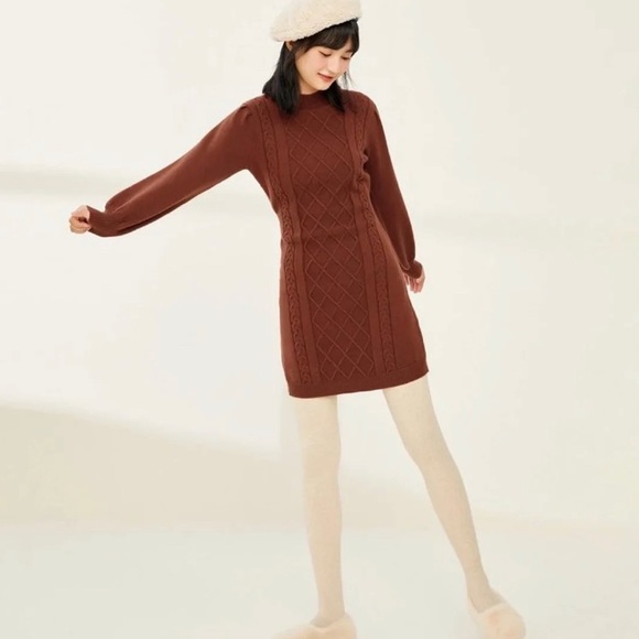 ✨HPx3✨NWT brown mock neck knit long sleeve sweater dress - Picture 2 of 8